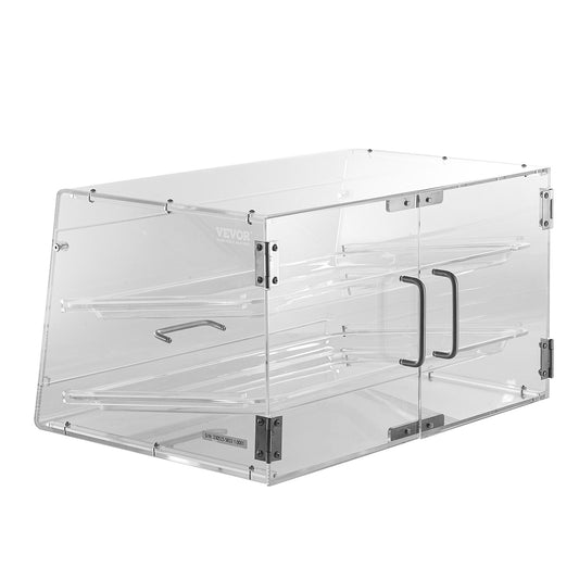 Pastry Display Case, 2-Tier Commercial Countertop Bakery Display Case, Acrylic Display Box with Rear Door Access & Removable Shelves, Keep Fresh for Donut Bagels Cake Cookie