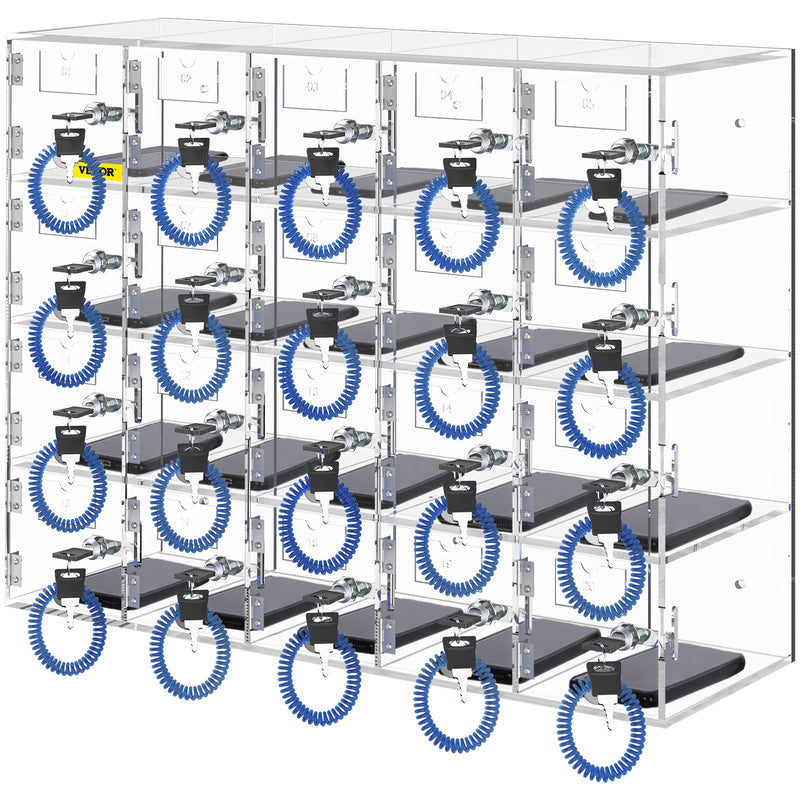 Acrylic Phone Locker Storage Cabinet 20 Slots w/ Keys Clear