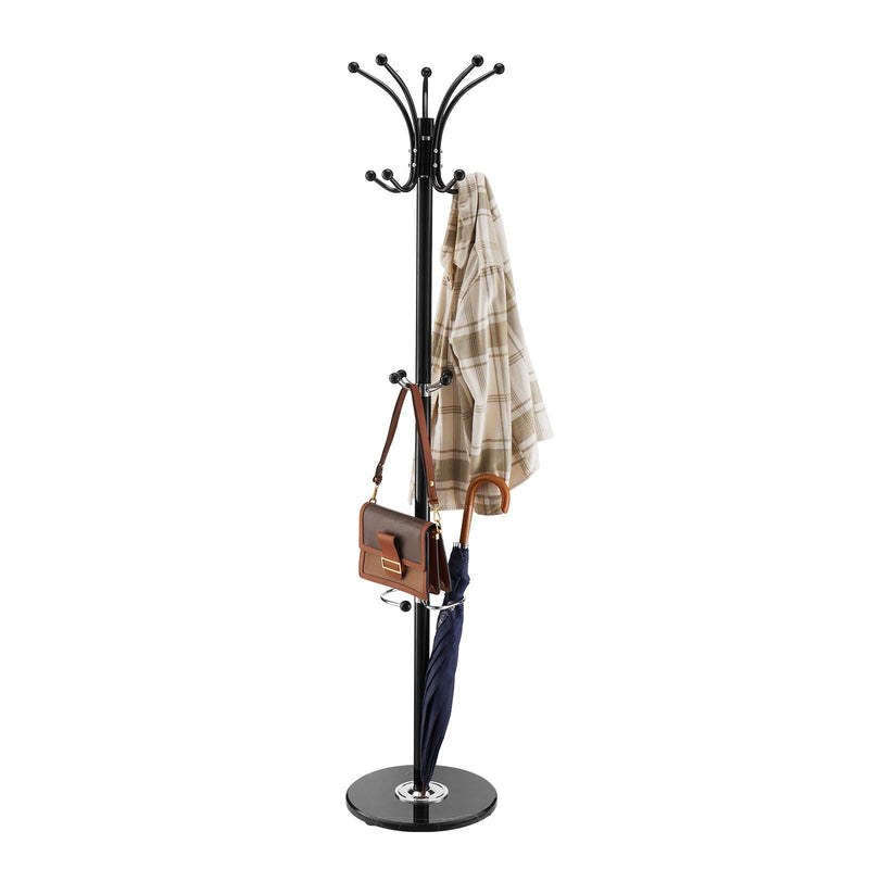 Freestanding Coat Rack Metal 14 Hooks Umbrella Holder Marble Base