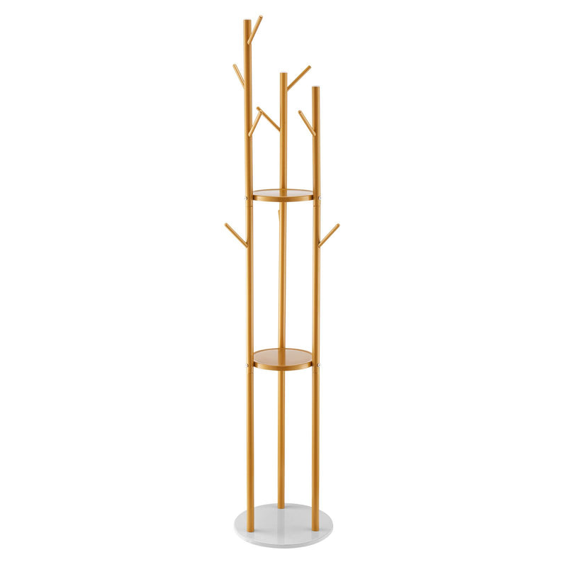 Coat Rack, Freestanding Coat Rack Stand with Quartz Stone Base & 9 Hooks, Free Standing Hall Coat Tree for Entryway, Bedroom, Office, Living Room, Modern Clothes Hanger for Coat, Hat, Scarf, Bag