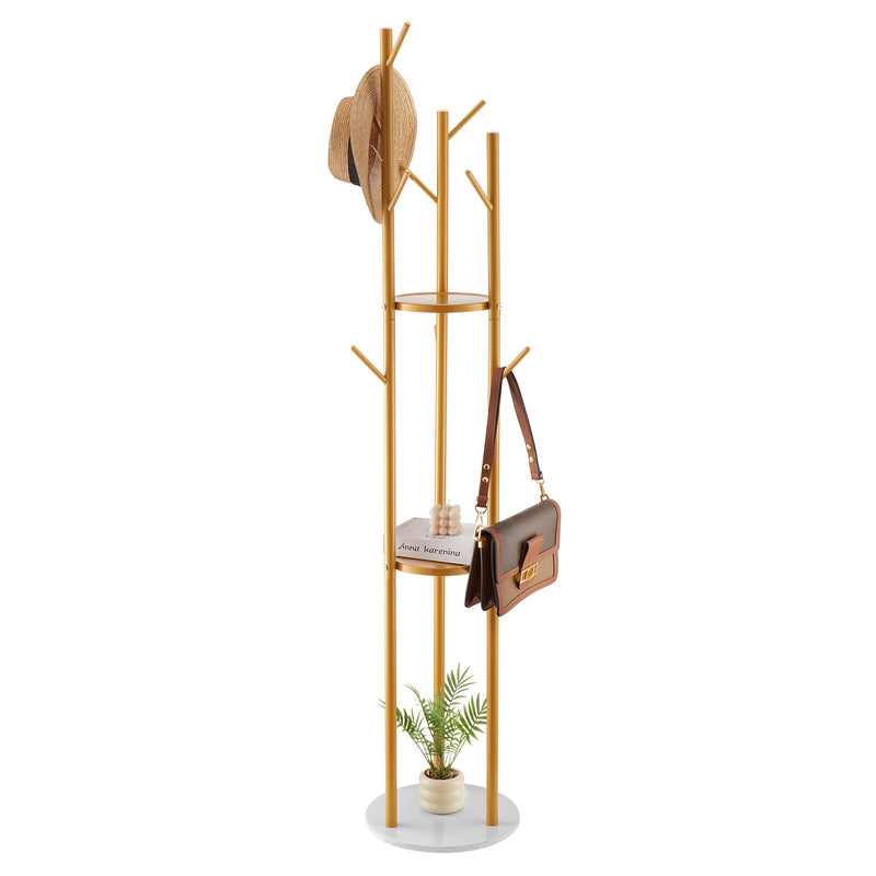 Freestanding Coat Rack Stand 9 Hooks Quartz Stone Base Modern