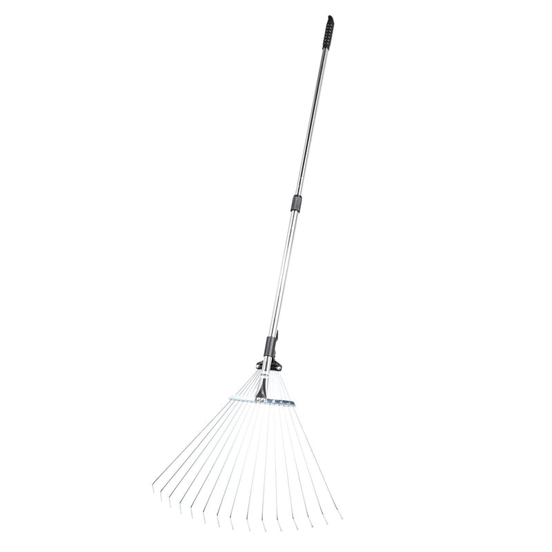Leaf Rake 15 Metal Tines Adjustable 19-57cm Wide Stainless Steel