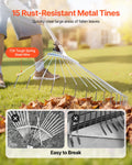 Leaf Rake 15 Metal Tines Adjustable 19-57cm Wide Stainless Steel