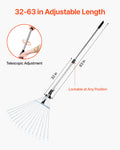 Leaf Rake 15 Metal Tines Adjustable 19-57cm Wide Stainless Steel