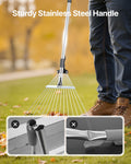 Leaf Rake 15 Metal Tines Adjustable 19-57cm Wide Stainless Steel