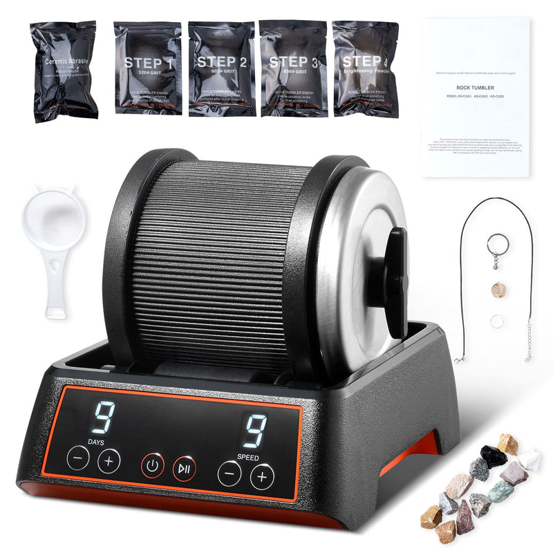 Rock Tumbler Kit, 2.5 lbs Rock Polishing Kit, 9 Speed Settings 9-Day Polishing Timer Stone Polishing Kit, Rock Polisher with Rough Gemstones and Polishing Grits, Rock Polisher for Kids Adults