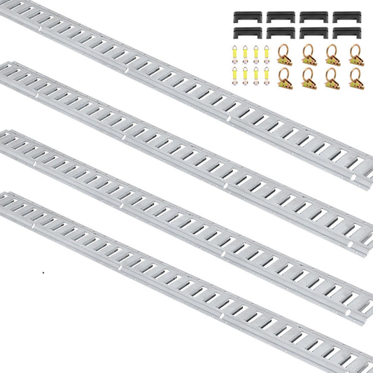 E Track Tie-Down Rail Kit, 24PCS 1524 mm E-Tracks Set Includes 8 Steel Rails & 8 O-Rings & 8 Tie-Offs with D-Ring, Versatile Trailer Securing Accessories for Cargo Motorcycles Bikes, 816 kg Load