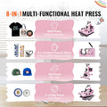 Heat Press Machine, 15 x 15 inch, 5 in 1 Heat Transfer Machine with 30 oz Tumbler Press, 360° Swing Away T-Shirt Pressing, Digital Precise Control, for T-Shirts/Mugs/Hats/Plates, Pink