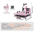 Heat Press Machine, 15 x 15 inch, 5 in 1 Heat Transfer Machine with 30 oz Tumbler Press, 360° Swing Away T-Shirt Pressing, Digital Precise Control, for T-Shirts/Mugs/Hats/Plates, Pink