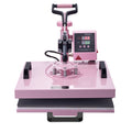 Heat Press Machine, 15 x 15 inch, 5 in 1 Heat Transfer Machine with 30 oz Tumbler Press, 360° Swing Away T-Shirt Pressing, Digital Precise Control, for T-Shirts/Mugs/Hats/Plates, Pink