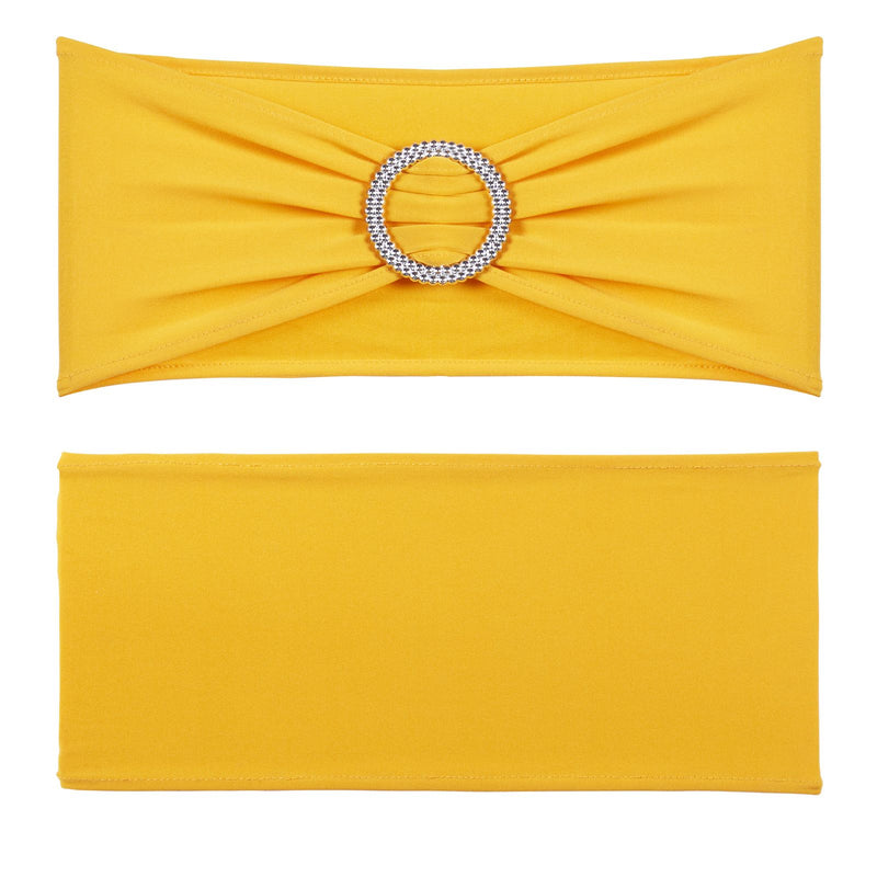 Stretch Spandex Chair Sashes, Chair Slipcover and Stretch Chair Sash with Round Buckle, Elastic Chair Bands, Fitting Wedding, Holiday, Banquet, Party Chair Decoration (100 PCS Golden Yellow)