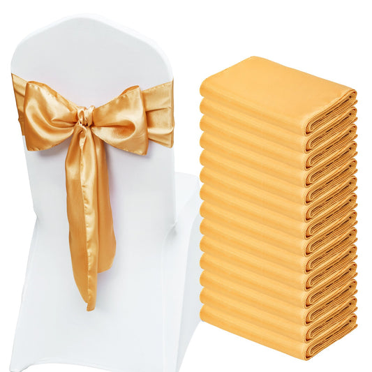 Stretch Spandex Chair Sashes 50 PCS Gold Elastic Bands Wedding Party