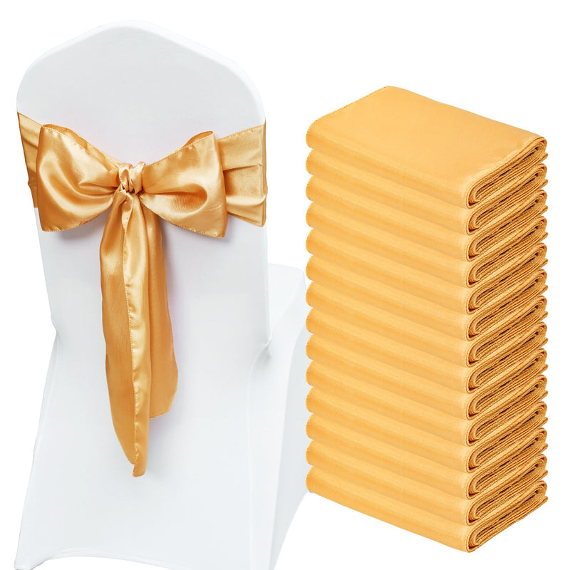 Stretch Spandex Chair Sashes 50 PCS Gold Elastic Bands Wedding Party