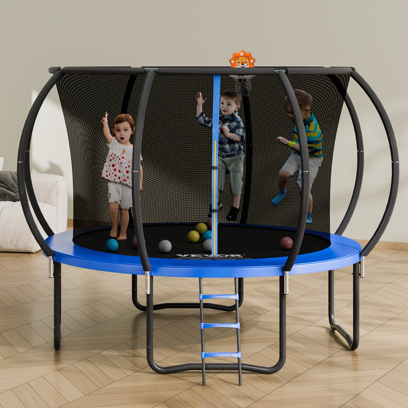 10FT Trampoline 330lbs Enclosure Net Ladder Curved Pole
