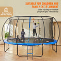 14FT Trampoline, 450 lbs Trampoline with Enclosure Net, Ladder, and Curved Pole, Heavy Duty Trampoline with Jumping Mat and Spring Cover Padding, Outdoor Recreational Trampolines for Kids Adults