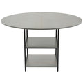 Round Dining Table 47in Wood Grey 4-6 Seat Metal Legs Storage Shelf