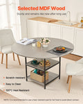 Round Dining Table 47in Wood Grey 4-6 Seat Metal Legs Storage Shelf