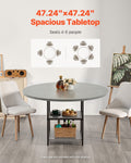 Round Dining Table 47in Wood Grey 4-6 Seat Metal Legs Storage Shelf