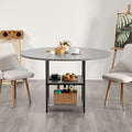 Round Dining Table 47in Wood Grey 4-6 Seat Metal Legs Storage Shelf