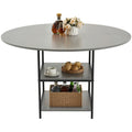 Round Dining Table 47in Wood Grey 4-6 Seat Metal Legs Storage Shelf
