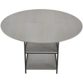 Round Dining Table 47in Wood Grey 4-6 Seat Metal Legs Storage Shelf
