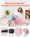 Round Bean Bag Chair 91cm Pink Velvet Removable Cover