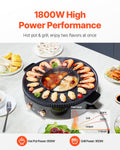 Hot Pot Grill 1800W 2-in-1 Electric Smokeless Non-Stick Cooker