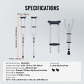 Underarm Crutches Aluminum Adjustable 1 Pair 300LBS Adult Height