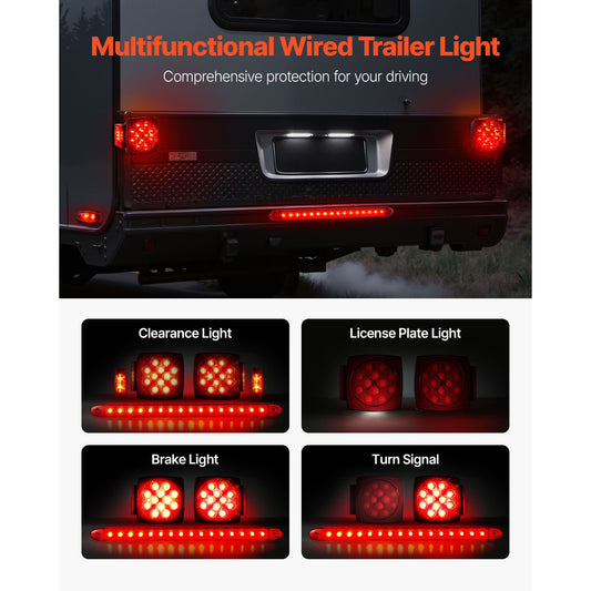 Trailer Lights, LED Trailer Tail Lights Kit with Stop Brake Turn Tail License Plate Clearance Lamp, Waterproof Tow Lighting Kit with Wiring Harness for Boat Truck Camper RV Snowmobile Caravan
