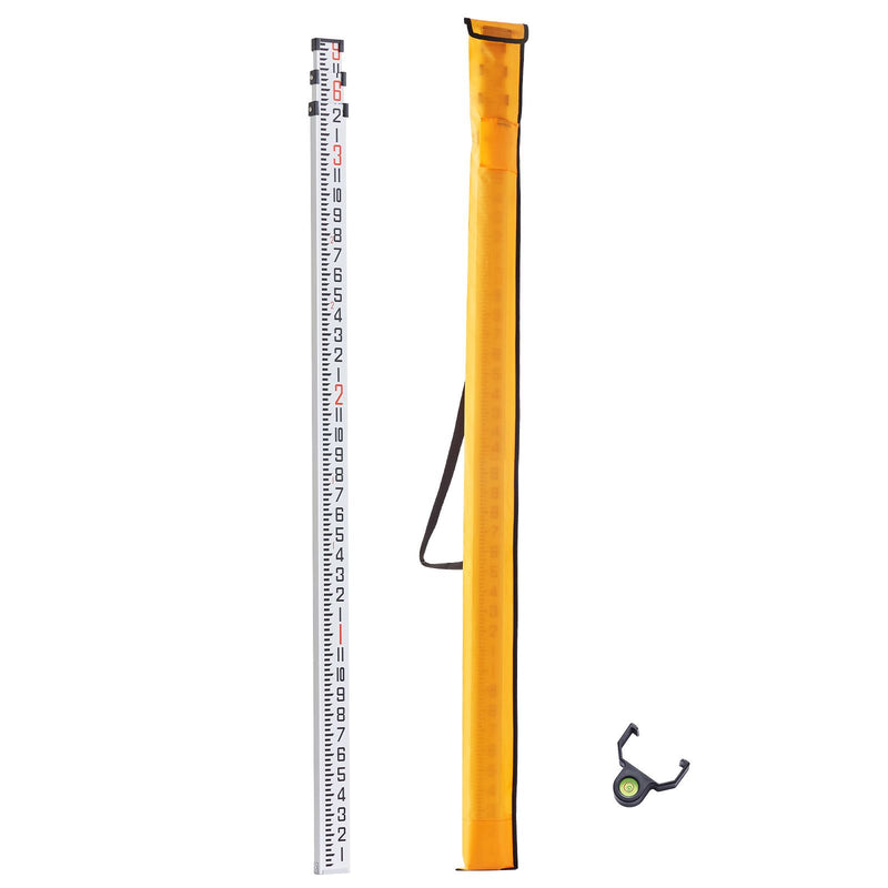 Aluminum Grade Rod, 9-Feet/8ths 3 Sections Telescopic Measuring Rod, Double-Sided Scale 1/8in Leveling Rod Stick,Aluminum Alloy Survey Rod with Bubble Level &Carrying Bag for Houses,Walls,Floors