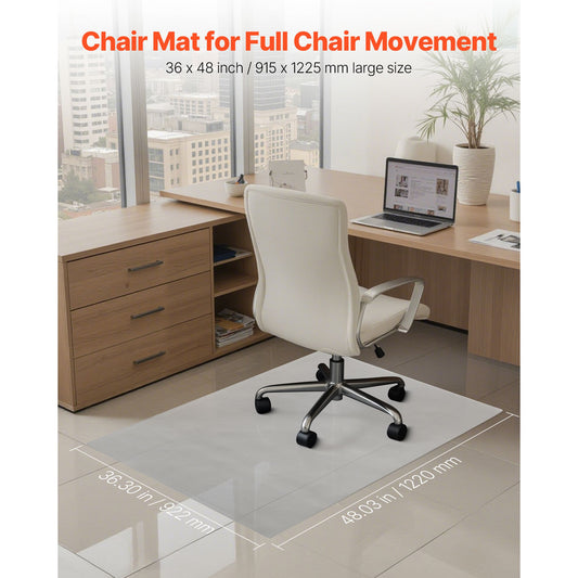 Chair Mat, 915 x 1225 mm Transparent Office Chair Mat for Hard Floors, Floor Protector for Rolling Chairs, Non-Slip & Easy to Clean, Smooth Glide Under Desk Rug for Home Office (Rectangular)