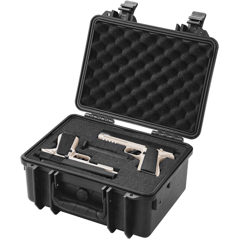 Hard Pistol Case 2 Gun Lockable Waterproof 14.1x11.5x7.6in Black