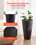 Tall Planter Set 2 59cm Round Tapered Black Plastic Pots Drainage
