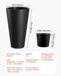 Tall Planter Set 2 59cm Round Tapered Black Plastic Pots Drainage