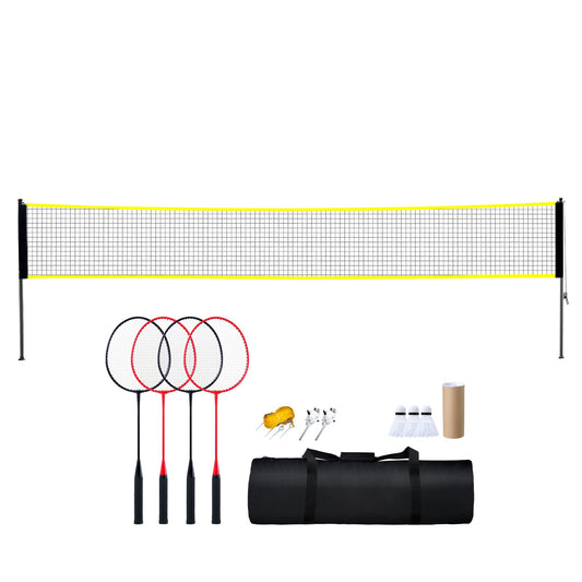 Badminton Net Set, Outdoor Backyard Beach Park Badminton Net, Portable Badminton Equipment Set, Adults Kids Badminton Net with Poles, Carrying Bag, 4 Iron Rackets, and 3 Nylon Shuttlecocks