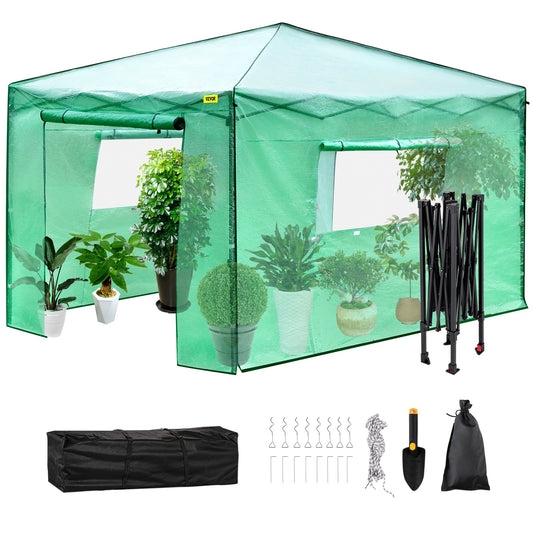 12x8x8ft Pop-Up Greenhouse Portable PE Cover Steel Frame