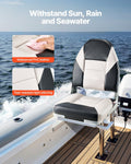 Folding Boat Seat High Back Waterproof PVC Leather Cushion Grey
