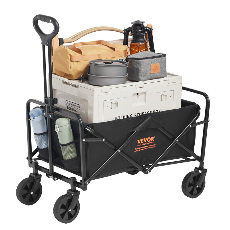 Collapsible Folding Wagon 220lbs Capacity All-Terrain Wheels Drink Holders