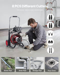 Drain Cleaner Machine 30m Sewer Snake Auger 8 Cutters 50-100mm