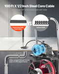 Drain Cleaner Machine 30m Sewer Snake Auger 13mm Auto Feed 8 Cutters