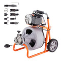 Drain Cleaner Machine 100FT x 3/8 Inch, Auto Feed Sewer Snake Drain Auger on Wheels, Portable Drain Cleaning Machine with 8 Cutters & Air-activated Foot Switch for 2