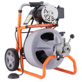Drain Cleaner Machine 100FT x 3/8 Inch, Auto Feed Sewer Snake Drain Auger on Wheels, Portable Drain Cleaning Machine with 8 Cutters & Air-activated Foot Switch for 2