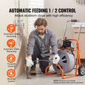 Drain Cleaner Machine 100FT x 1/2 Inch, Auto Feed Sewer Snake Drain Auger on Wheels, Portable Drain Cleaning Machine with 8 Cutters & Air-activated Foot Switch for 2