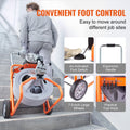 Drain Cleaner Machine 100FT x 1/2 Inch, Auto Feed Sewer Snake Drain Auger on Wheels, Portable Drain Cleaning Machine with 8 Cutters & Air-activated Foot Switch for 2