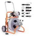 Drain Cleaner Machine 100FT x 1/2 Inch, Auto Feed Sewer Snake Drain Auger on Wheels, Portable Drain Cleaning Machine with 8 Cutters & Air-activated Foot Switch for 2