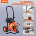 Drain Cleaner Machine 100ft Sewer Auger Auto Feed 4 Cutter 2-4
