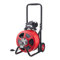 Drain Cleaner Machine 30m x 19mm, Auto Feed Sewer Snake Auger on Wheels, Portable Drain Cleaning Machine with 4 Cutters & Air-activated Foot Switch for 100mm to 200mm Pipes
