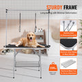 Pet Grooming Table Two Arms with Clamp, 117cm Dog Grooming Station, Foldable Pets Grooming Stand for Medium and Small Dogs, Free Two No Sit Haunch Holder with Grooming Loop, Bearing 149.7kg