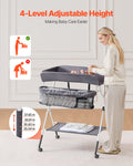 Foldable Baby Changing Table Adjustable Height Lockable Wheels Dark Gray
