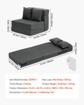 Folding Sofa Bed, 3-in-1 Foldable Couch Bed with 2 Pillows and Washable Cover, 25D High Density Memory Foam Convertible Sleeper Chair Bed, Futon Couch for Living Room, Bedroom, Dark Grey(SINGLE)